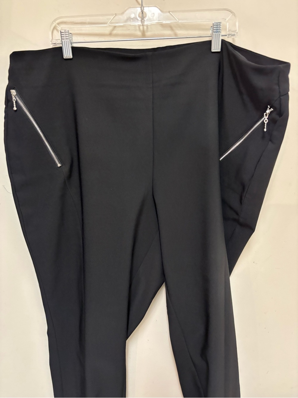 INC International Concepts Black Ponte Straight-Leg Pants with Silver Zippers